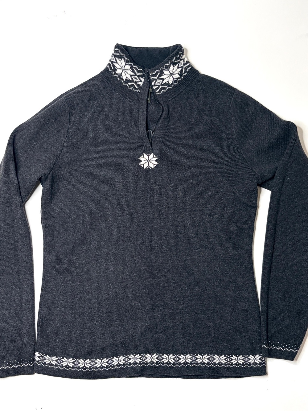 Gray Nordic-Detail Half-Zip Women's Sweater